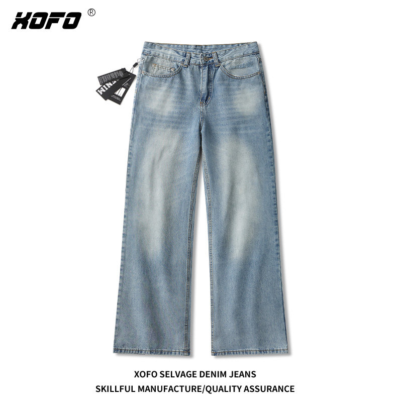 2026年新款水洗浅蓝微喇牛仔裤子男夏季宽松休闲时尚舒适长裤子