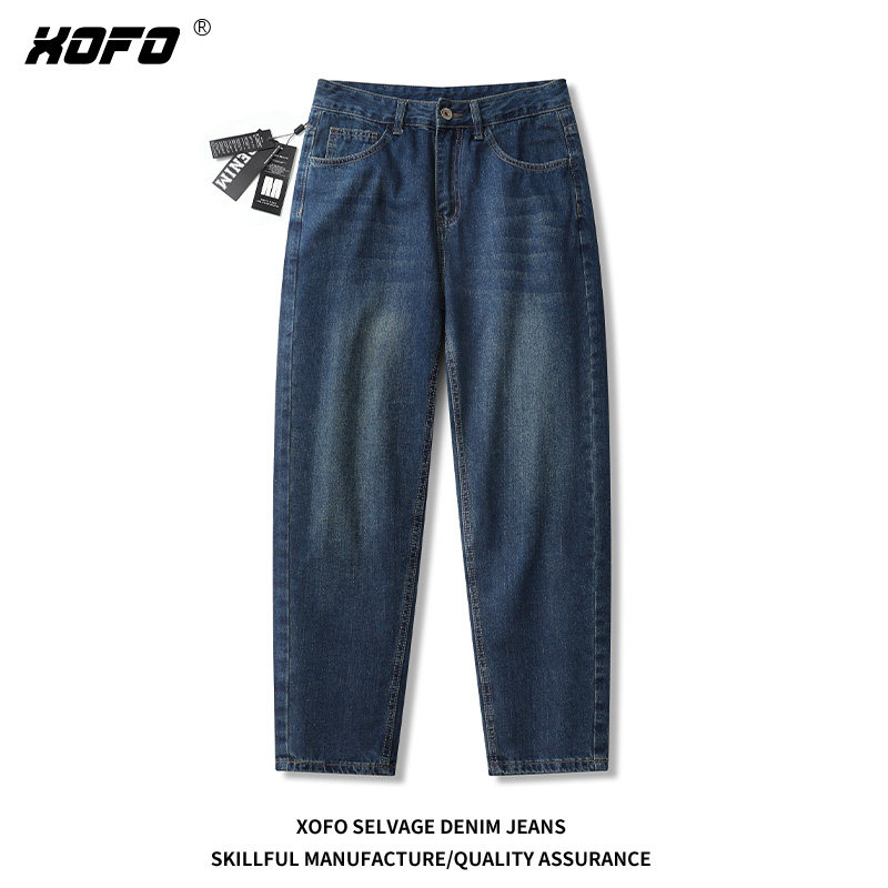 2026年新款百搭做旧宽松小脚水洗牛仔裤男士冬季长裤子高街复古