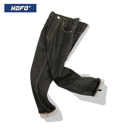 养牛款2025年新款牛仔裤男冬季直筒宽松复古原浆原色赤耳丹宁裤