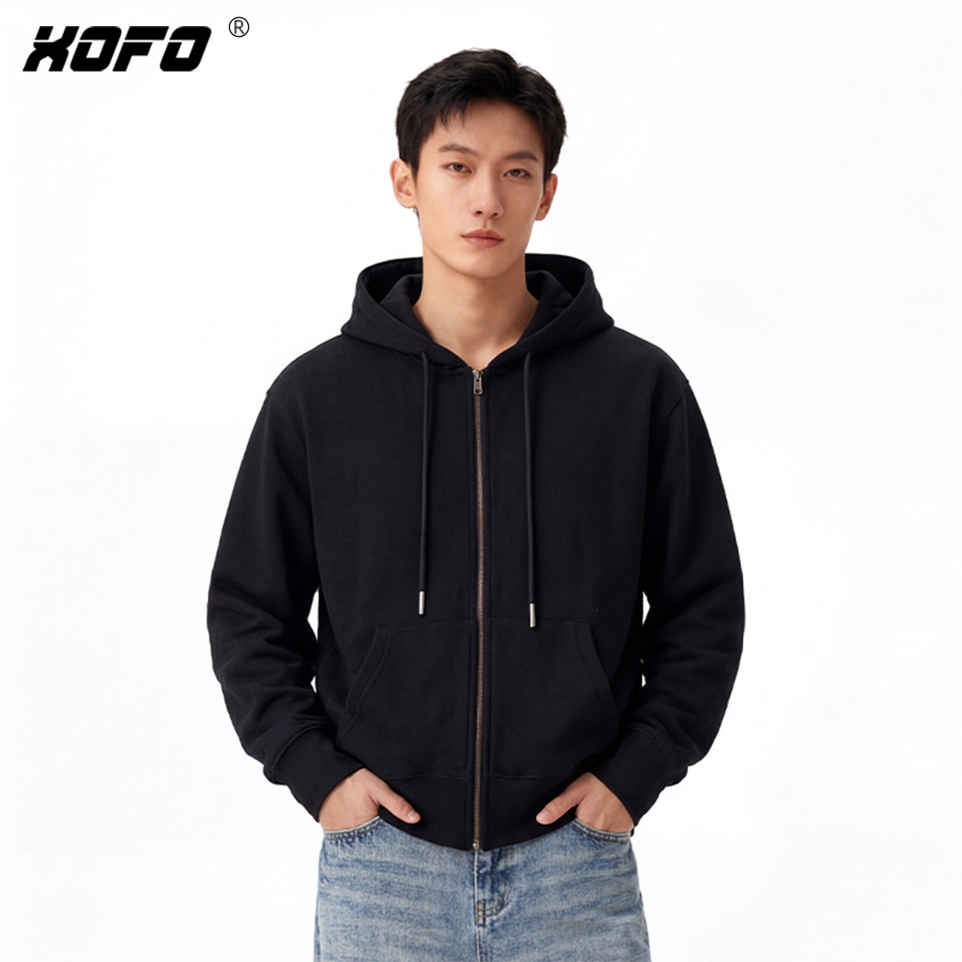 黑色连帽卫衣男女宽松拉链开衫外套秋冬季新款百搭休闲长袖日常潮