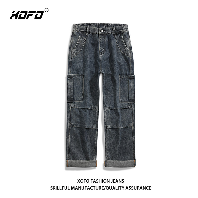 美式复古松紧腰牛仔裤男款夏休闲直筒宽松垂感阔腿男士水洗长裤