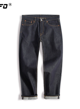 15oz养牛款赤耳硬朗直筒九分牛仔裤男士冬季2025新款深蓝色休闲