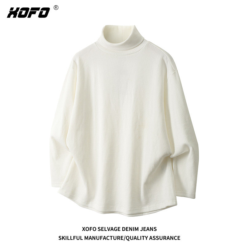 XOFO韩式休闲风高领卫衣男白色保暖打底针织衫设计感秋夏季内搭潮