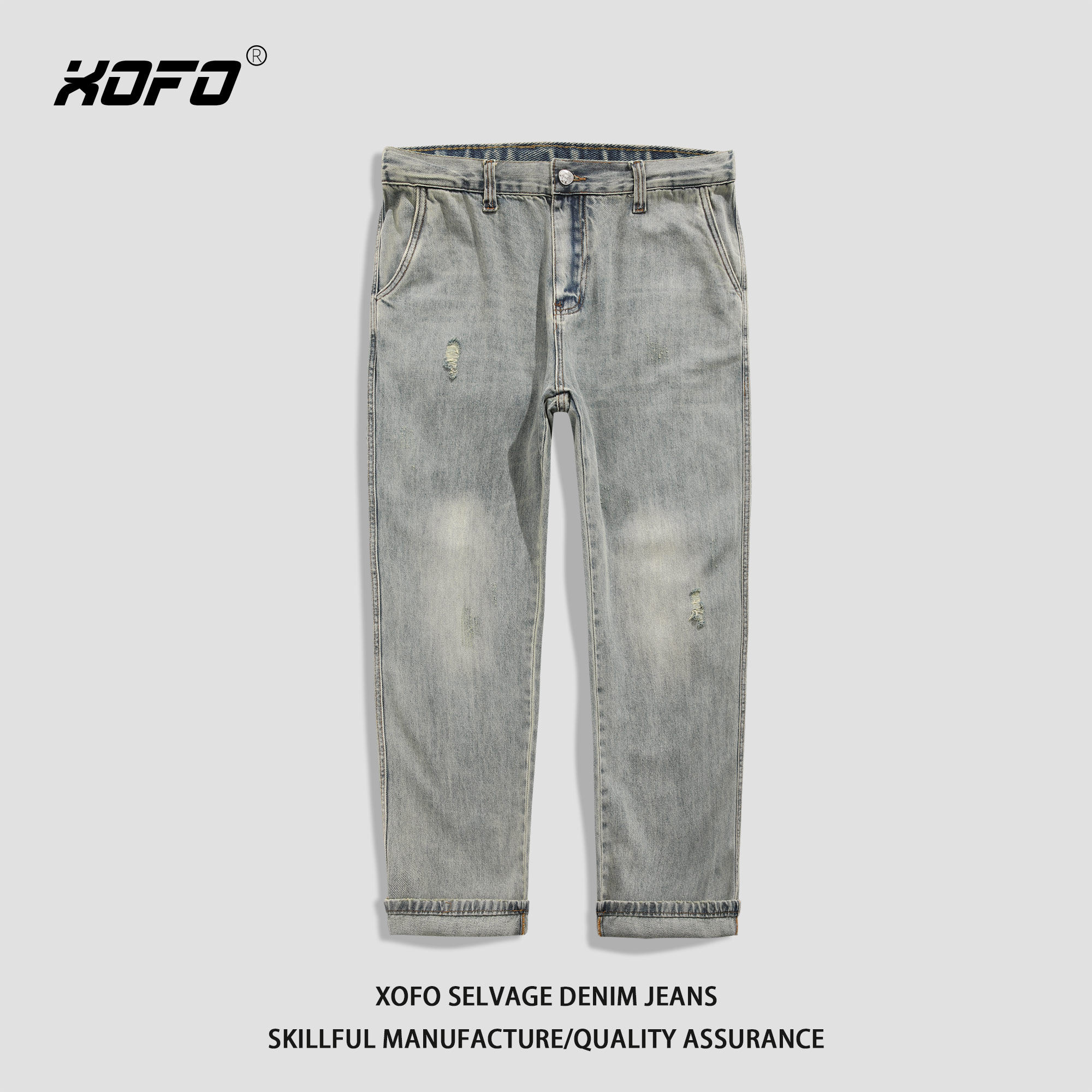 美式复古松紧腰牛仔裤男款冬新款休闲直筒宽松弹力阔腿长裤潮流