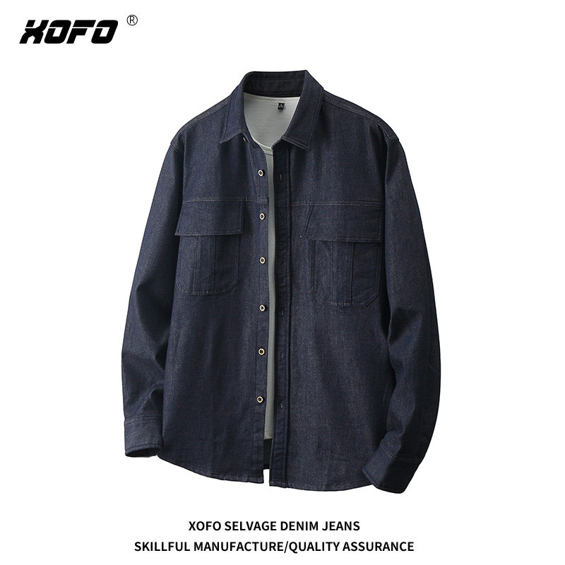 2025新款日系复古工装风牛仔衬衫男长袖双口袋宽松百搭衬衣外套潮,男装,衬衫,淘宝优惠券,粉丝福利购,淘宝优惠卷