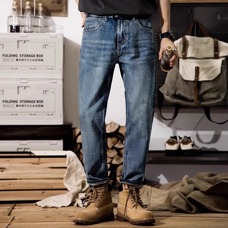 26年新款日系复古小脚九分牛仔裤男潮流休闲直筒宽松裤子美式潮流
