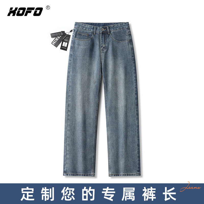 【定制裤长】2026年新款宽松阔腿牛仔裤男士冬季休闲做旧高街裤