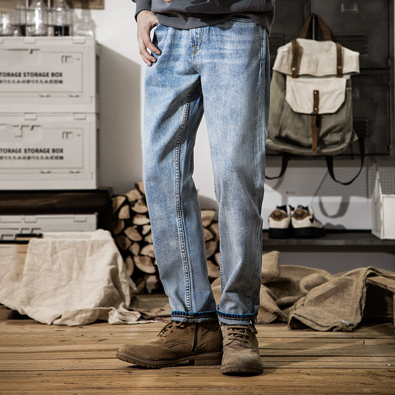高端赤耳丹宁直筒宽松牛仔长裤子