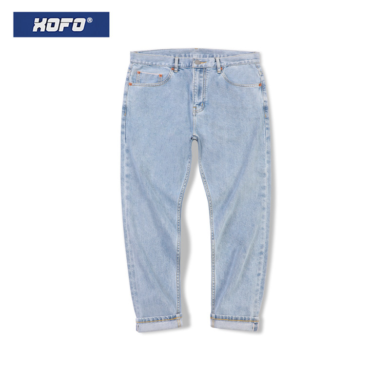 2026新款浅色弹力休闲男款冬款潮牌百搭直筒宽松小脚九分牛仔裤