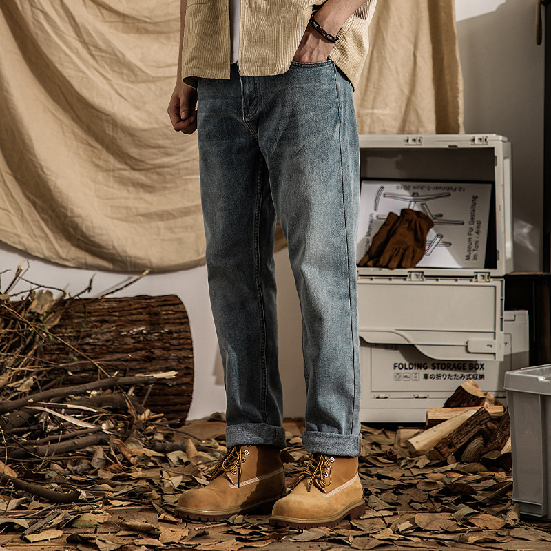 2026年冬季新款加绒加厚火山岩牛仔裤男休闲直筒宽松水洗长裤子潮