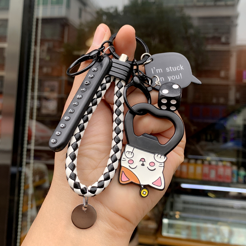 卡通狗猫开瓶器钥匙扣男女创意金属开瓶器防丢号码牌钥匙挂件