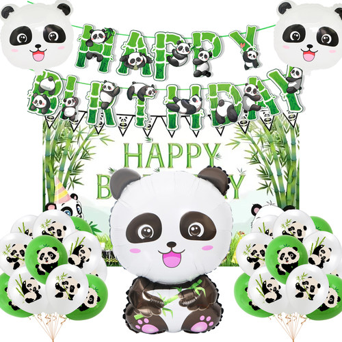大熊猫主题派对装饰 熊猫生日拉旗乳胶气球蛋糕插牌套装布置用品