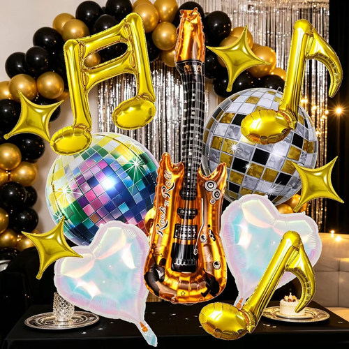 复古迪斯科吉他音符铝膜气球disco生日派对狂欢聚会布置拍照装饰