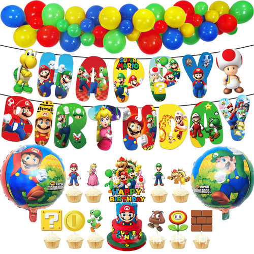 玛丽马里奥气球主题背景布