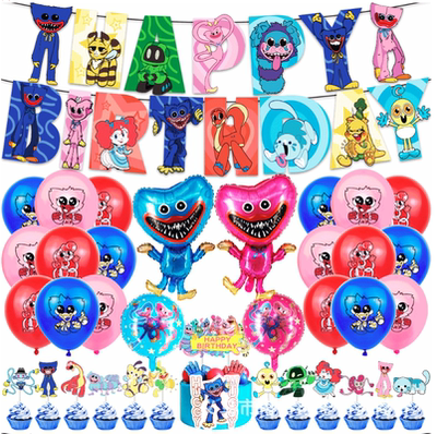 波比的游戏时间Huggy Wuggy生日派对装饰poppy playtime拉旗气球