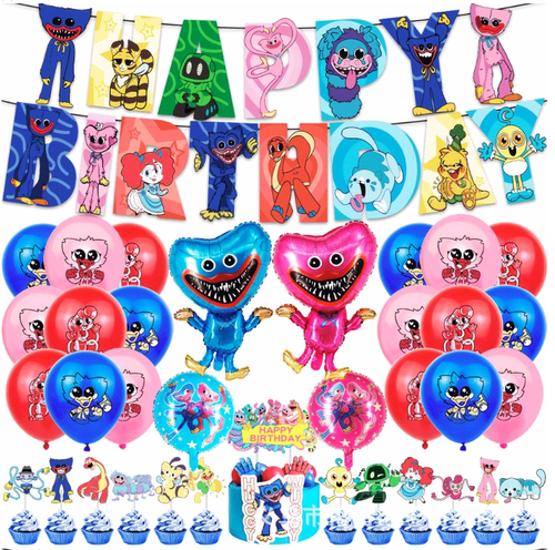 波比的游戏时间Huggy Wuggy生日派对装饰poppy playtime拉旗气球