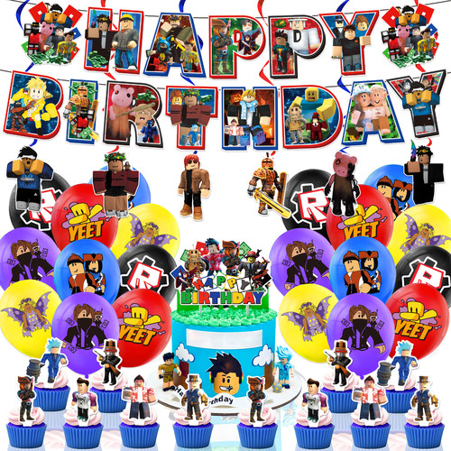 Roblox 派对用品虚拟世界生日装饰用品沙盒游戏螺旋吊饰拉旗气球