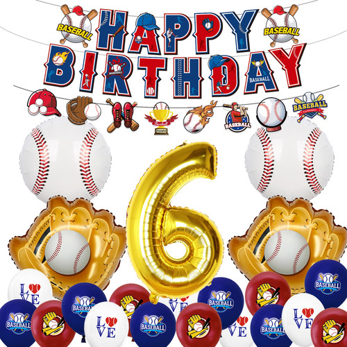 棒球主题生日派对装饰Baseball拉旗气球蛋糕插排背景布置装饰用品