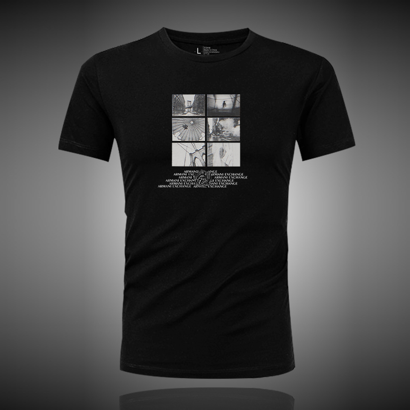 美式复古短袖t恤男修身圆领半袖