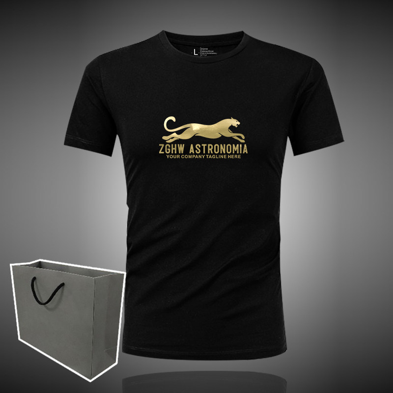 短袖男夏季宽松大码薄款简约圆领滑料潮牌金豹子图案男士衣服t恤