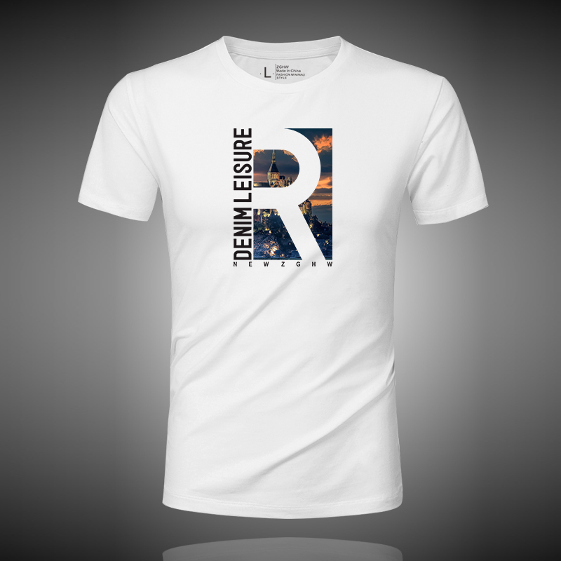 ZGHW男士短袖t恤2025新款R字印花夏季冰丝半袖体恤衫白色凉感汗衫
