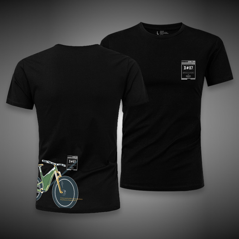 ZGHW男士短袖t恤中青年圆领修身自行车印花运动黑色帅气凉感体恤