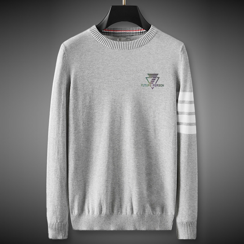 ZGHW圆领毛衣男秋冬季保暖内搭打底衫潮流修身针织衫灰色简约上衣