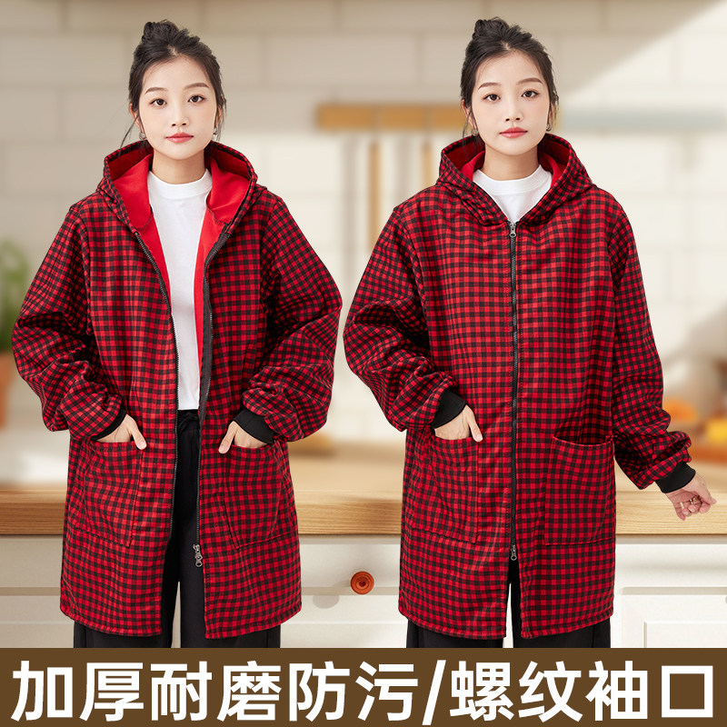 罩衣女新款防油加绒加厚可外穿洋气年轻款厨房家用围裙外套工作服