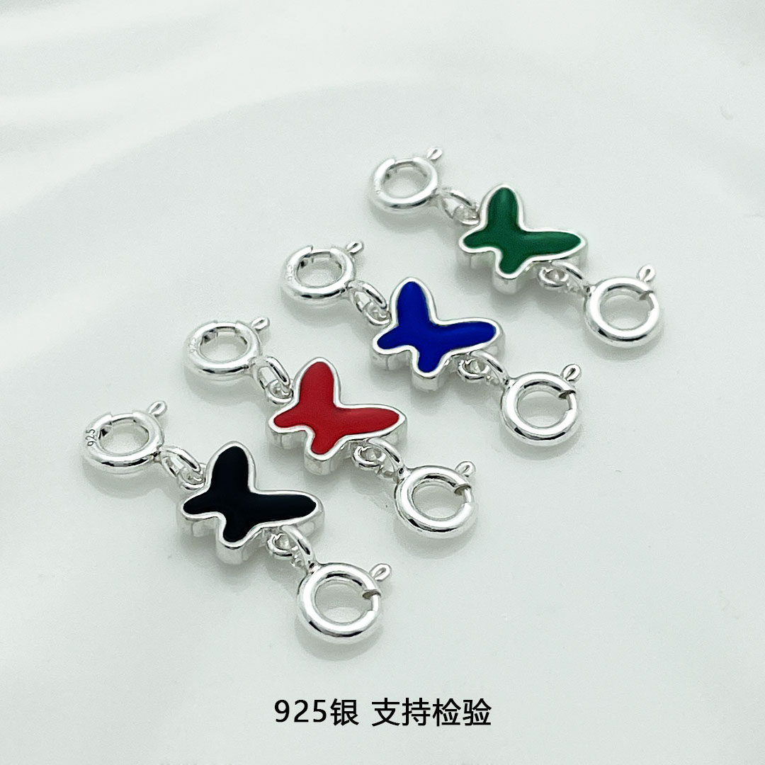 S925纯银滴胶双扣蝴蝶延长扣通用珍珠手链扣修复扣替换扣连接扣