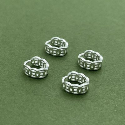 S925纯银镂空铜钱9字针扣吊坠扣