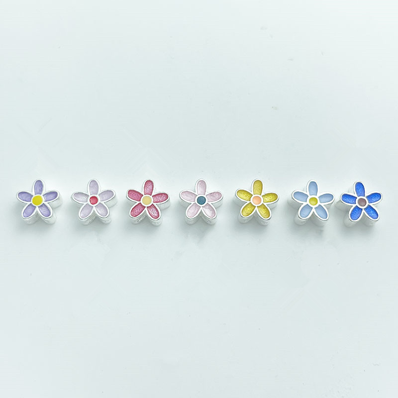 S925纯银珐琅彩五瓣小花散珠隔珠