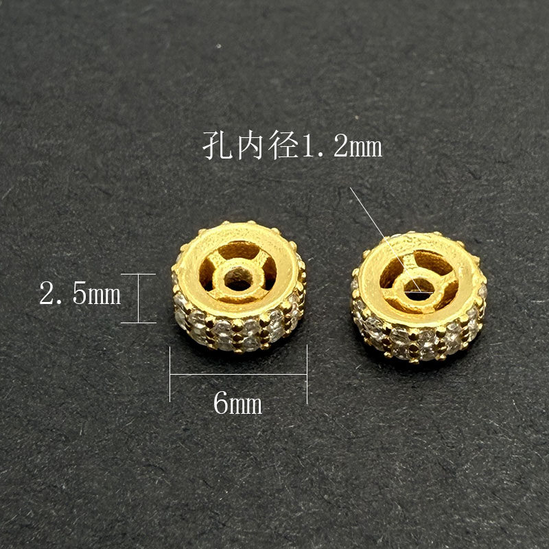 S925纯银镀金镶钻隔珠车轮珠隔片