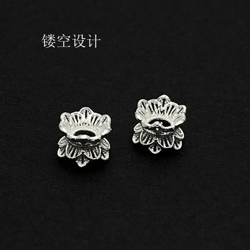 S925纯银泰银隔珠 复古莲花花托 DIY水晶编绳配件 素银包珠饰品