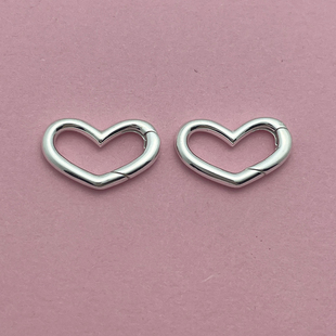S925纯银爱心形光面项链搭扣吊坠扣珍珠扣弹簧连接扣毛衣链扣尾扣