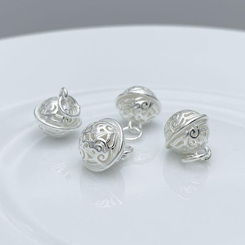 S925纯银铃铛镂空吊坠配件DIY手工手链花千骨宫铃素银挂件吊饰