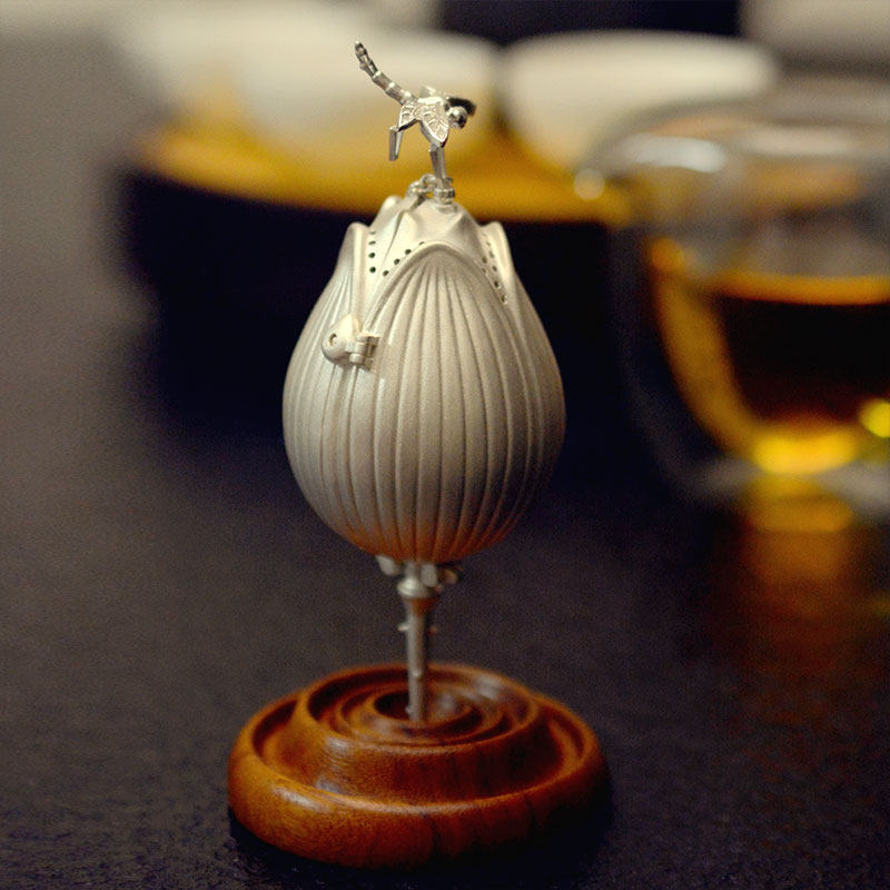 凡尚一物莲花蜻蜓纯银艺术茶漏