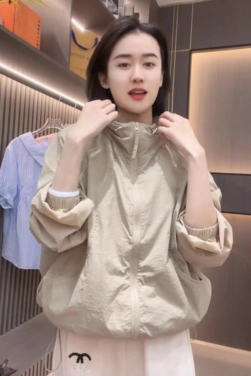 韩国薄款连帽防晒衣外套女2024春夏新宽松休闲长袖百搭冲锋衣夹克
