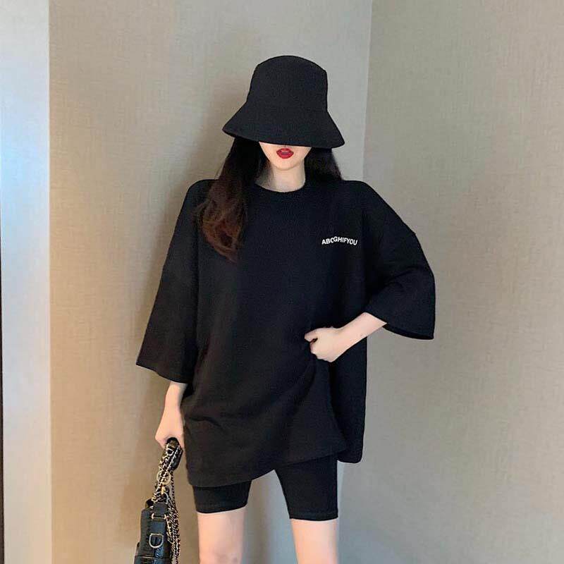 韩国2025春夏下衣失踪字母t恤女印花宽松中长款短袖ins潮打底大码