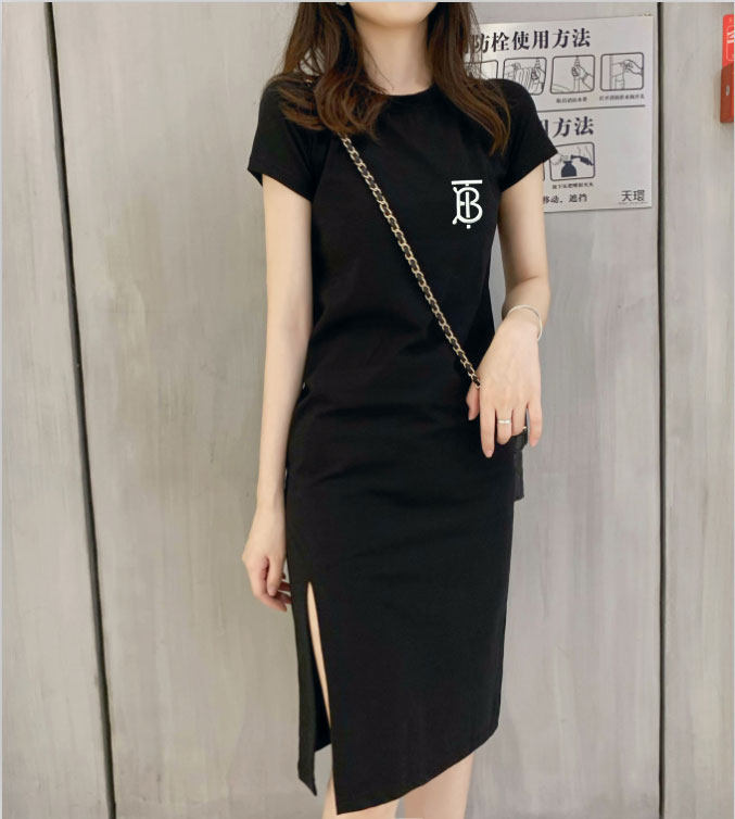 韩国2026春短袖T恤开叉洋装女夏新款宽松大尺码休闲裙显瘦打底裙
