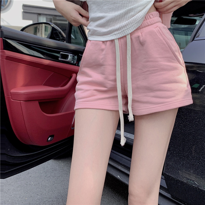 韩国夏季休闲粉色运动短裤女小众高腰显瘦阔腿裤小个子a字裤性感