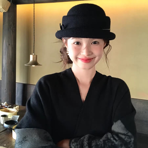 『国风款』帽子女2026新款留洋千金风礼帽赫本风贝雷帽黑色渔夫帽