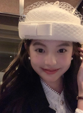 『澳毛材质』法式千金风白色蝴蝶结礼帽女款赫本风优雅气质贝雷帽