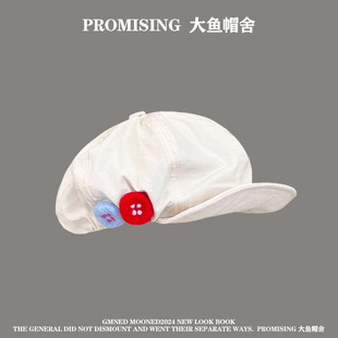 复古日系棉麻八角帽女彩色毛毡纽扣画家帽大头围云朵贝雷帽显脸小