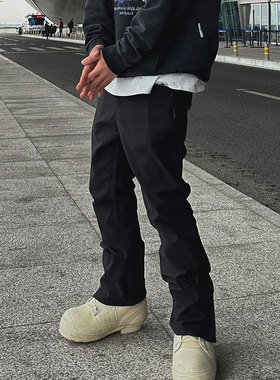 M26D国潮黑莓长裤原创夏季开叉微喇休闲裤潮牌直筒裤子男女