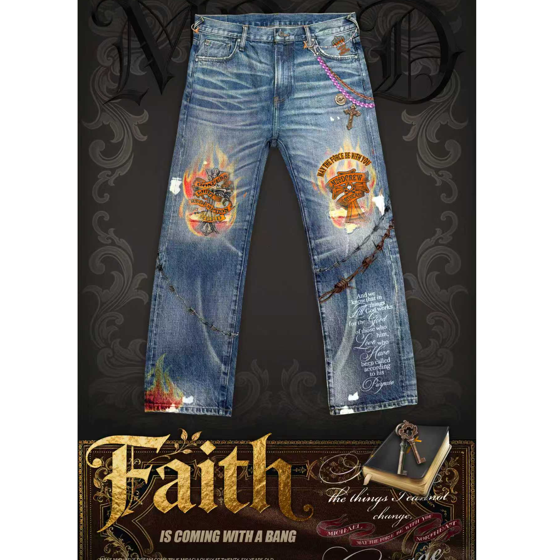 M26D “FAITH” 3D立体打印牛仔裤美式复古潮流