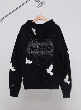 M26D “NO MORE WAR”鸽子烫钻拉链连帽卫衣