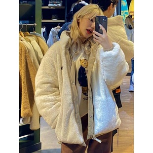 韩国大熊新款 加厚双面穿羊羔绒情侣外套 羽绒服女2022年冬男女同款