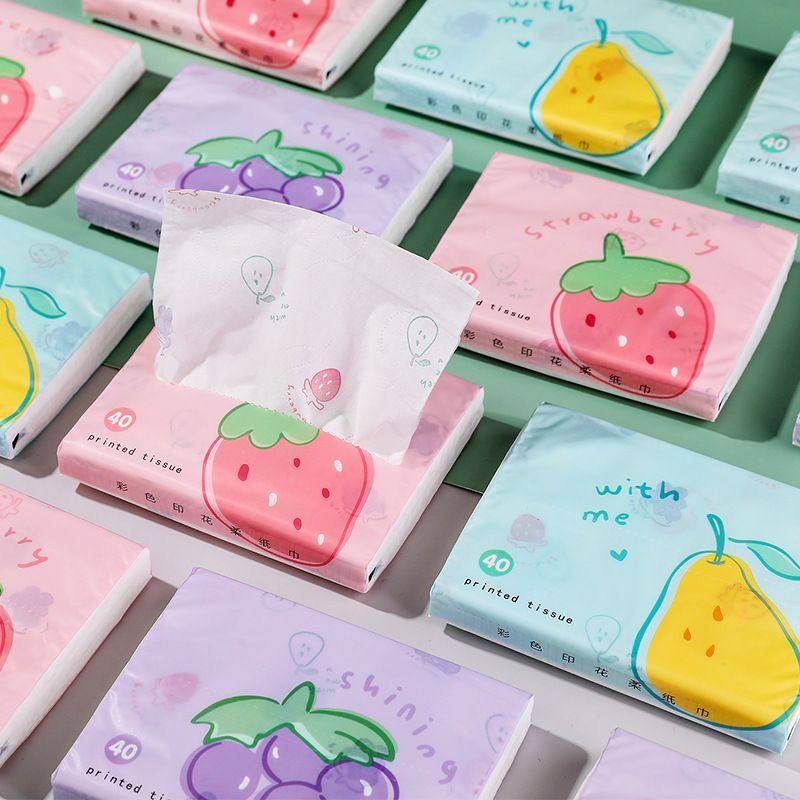 水果印花抽纸图案印花抽取式纸巾可湿水便携式原生木浆家用餐巾纸