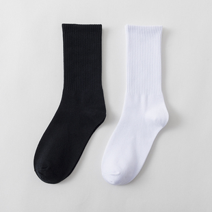 4双 纯棉高帮街头潮袜吸汗 袜子男中筒纯色黑白长袜学院百搭男士
