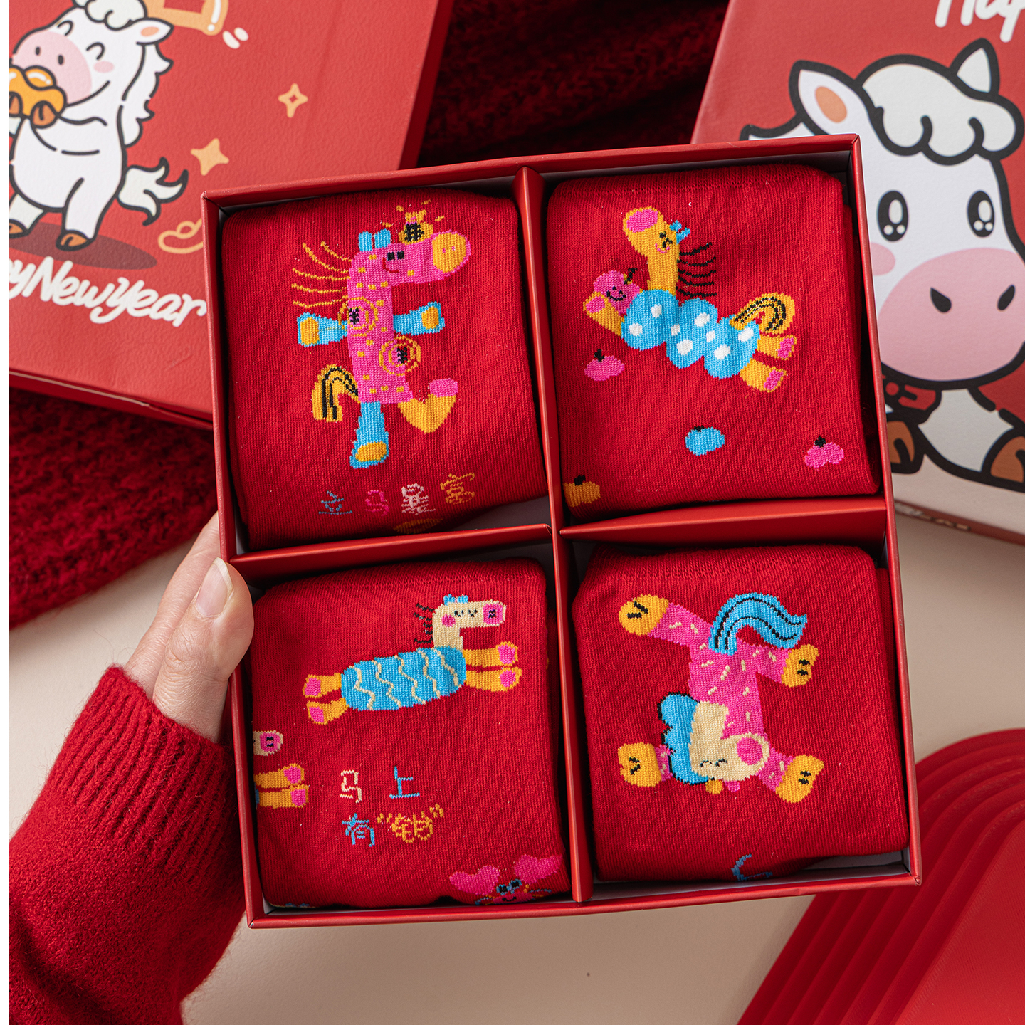 2026年红色袜子女同款本命年纯棉